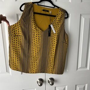 Mustard Yellow and Black Polka Dot Women's T Tahari Sleeveless Top Size 1X NWT